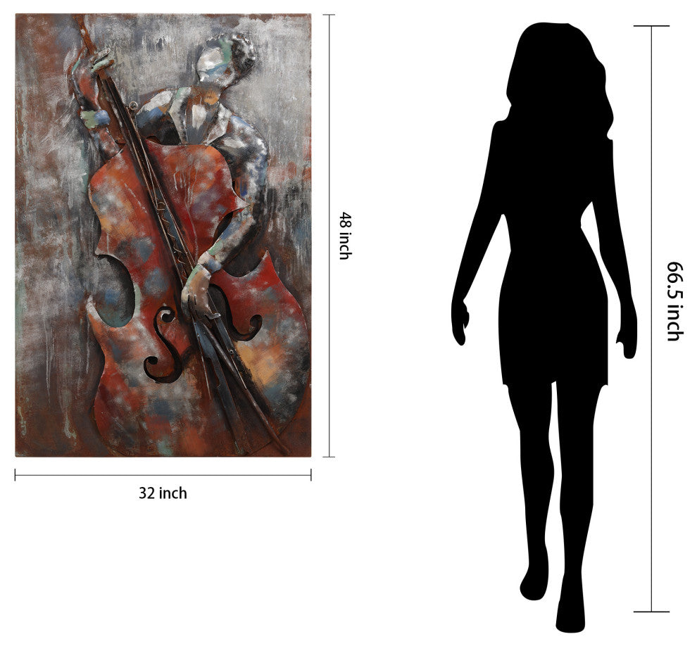 The Bassist Primo Mixed Media Hand Painted 3D Metal Wall Art