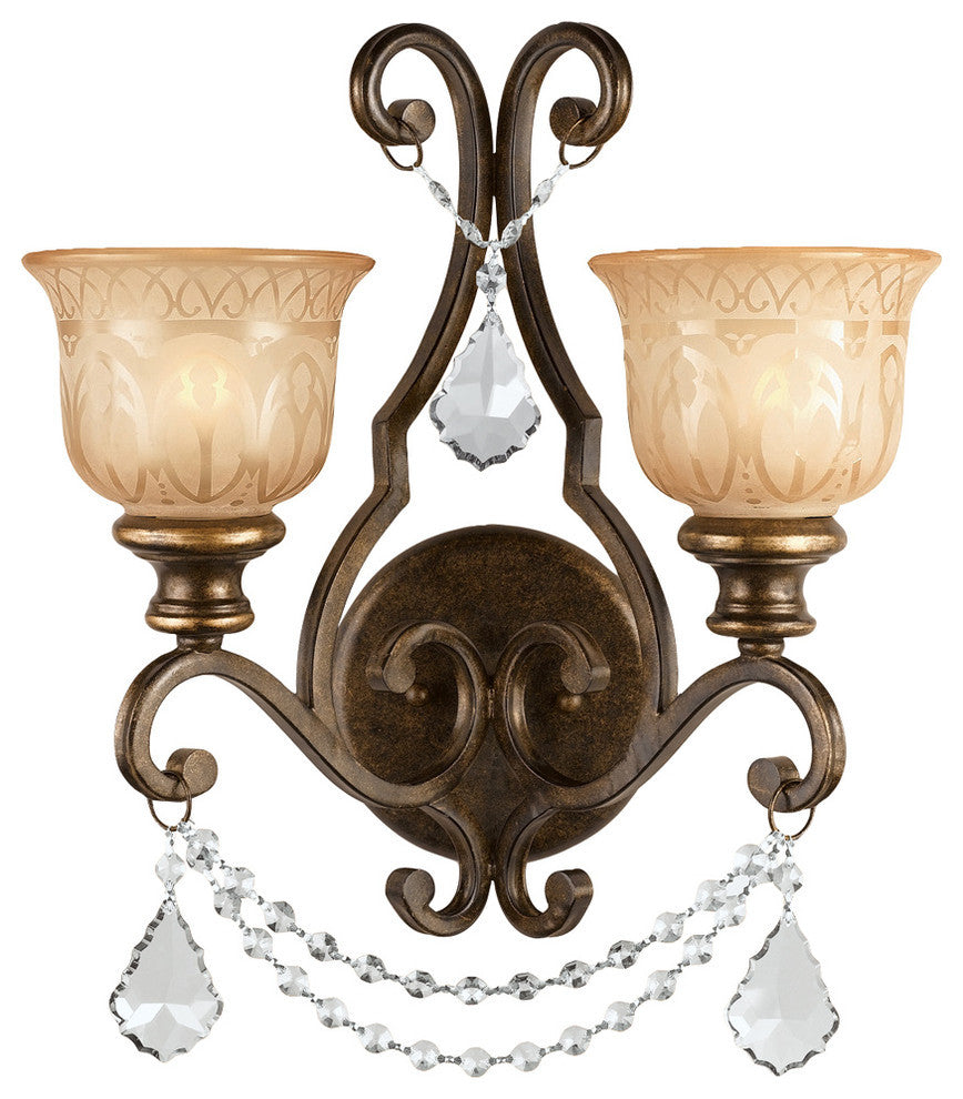 Norwalk 2 Light Sconce, Bronze Umber with Clear Hand Cut Crystal