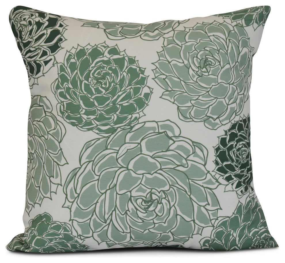 18x18", Floral Outdoor Pillow, Green