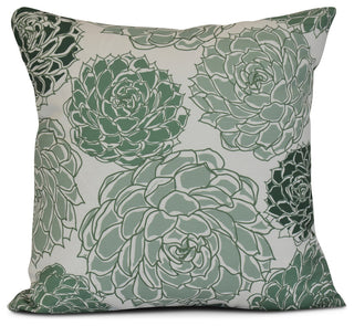 18x18", Floral Outdoor Pillow, Green