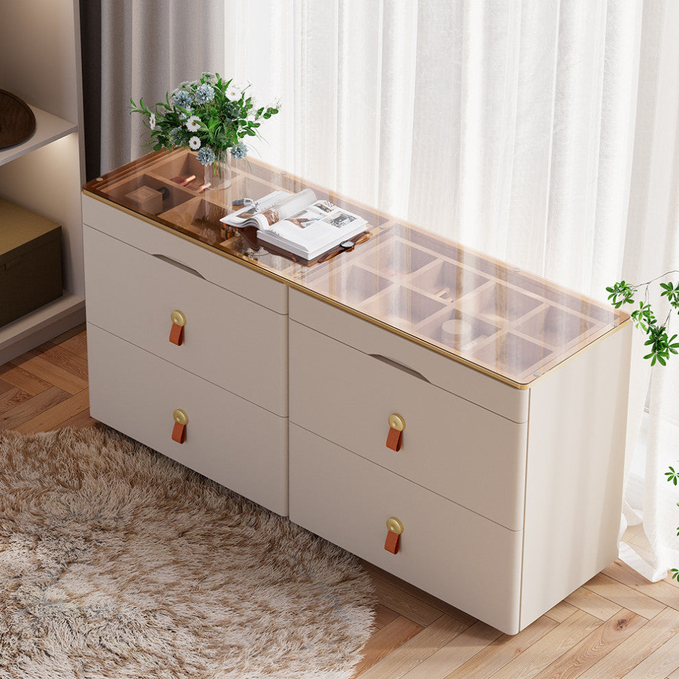 47"W Glass Champagne Dresser 6 Drawer Closet Island With Jewelry Storage