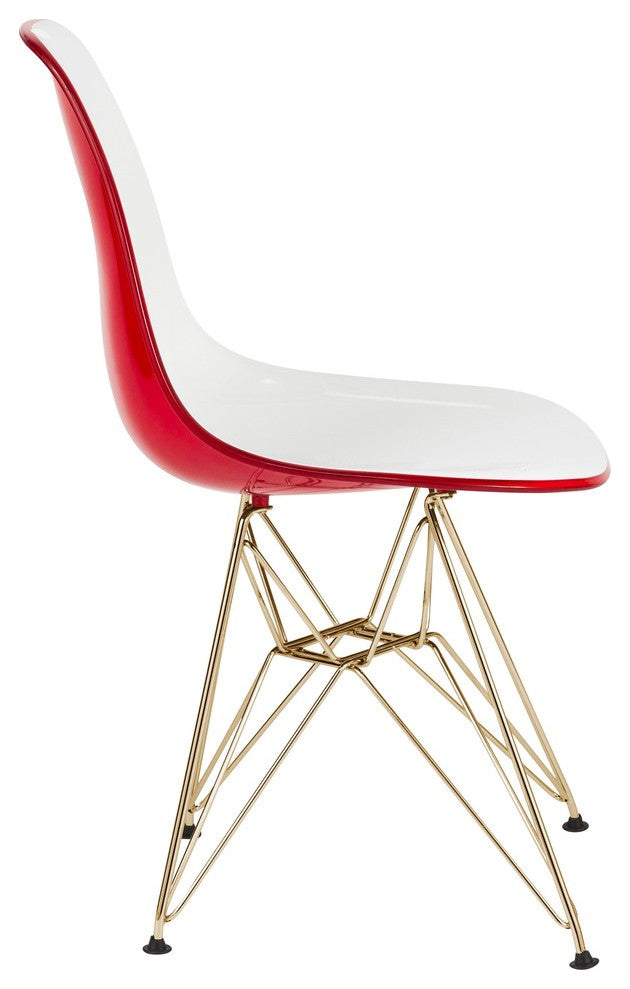 Cresco Eiffel Base Molded Dining Chair, Gold Base, Set of 4, White Red
