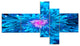Magical Blue Glowing Flower, Floral Art Canvas Print, 60"x32", 5 panels
