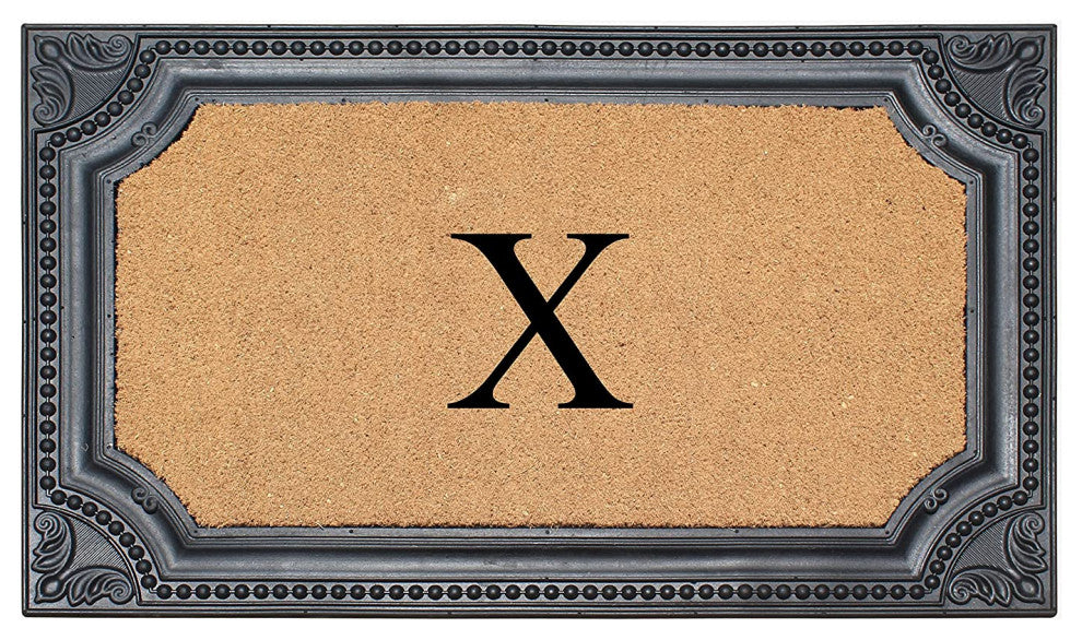 Angela Bronze Finished Black/Beige 24"x39" Monogrammed Doormat, X