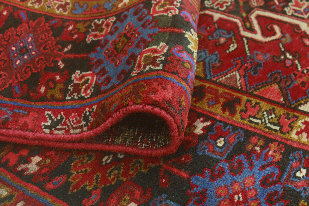 Fine Vintage Heriz Leia Red/Charcoal Runner, 7'7 x 10'0