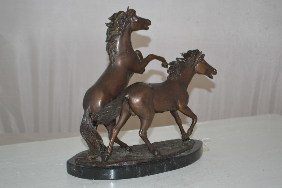 Two Horses Running Bronze Statue -  Size: 11"L x 5"W x 11"H.