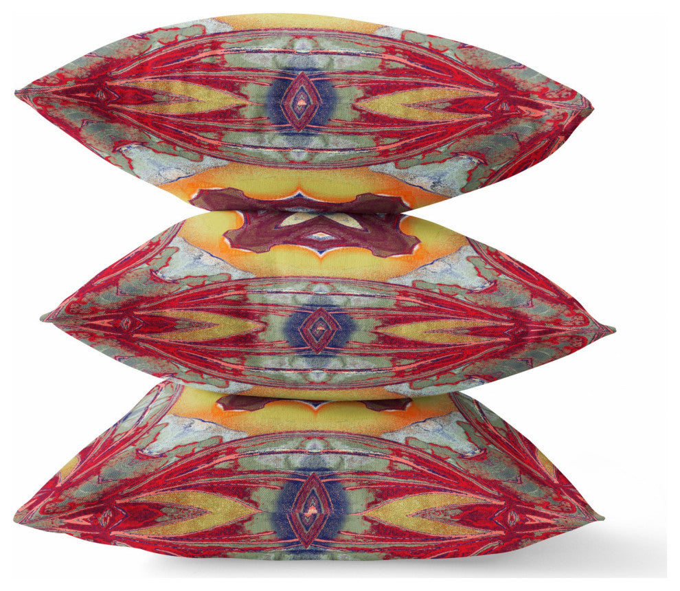 16" Red Yellow Geo Tribal Suede Throw Pillow