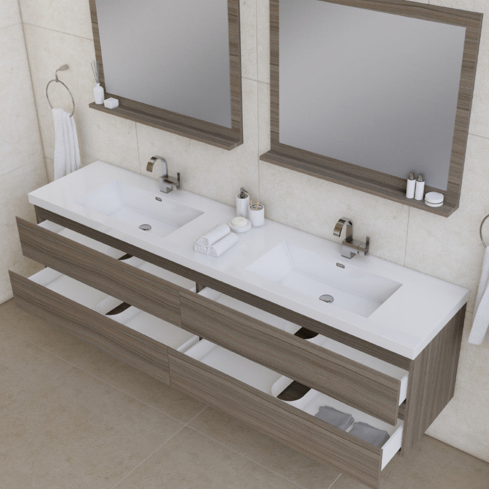 Paterno 84" Wall Mounted Double Bathroom Vanity With Sink, Gray