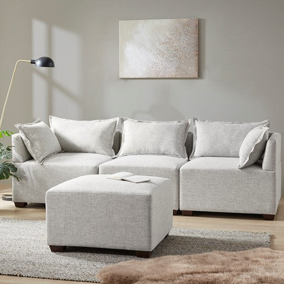 INK+IVY Molly Modular Corner Chair, Linen, Silver Grey, Ottoman