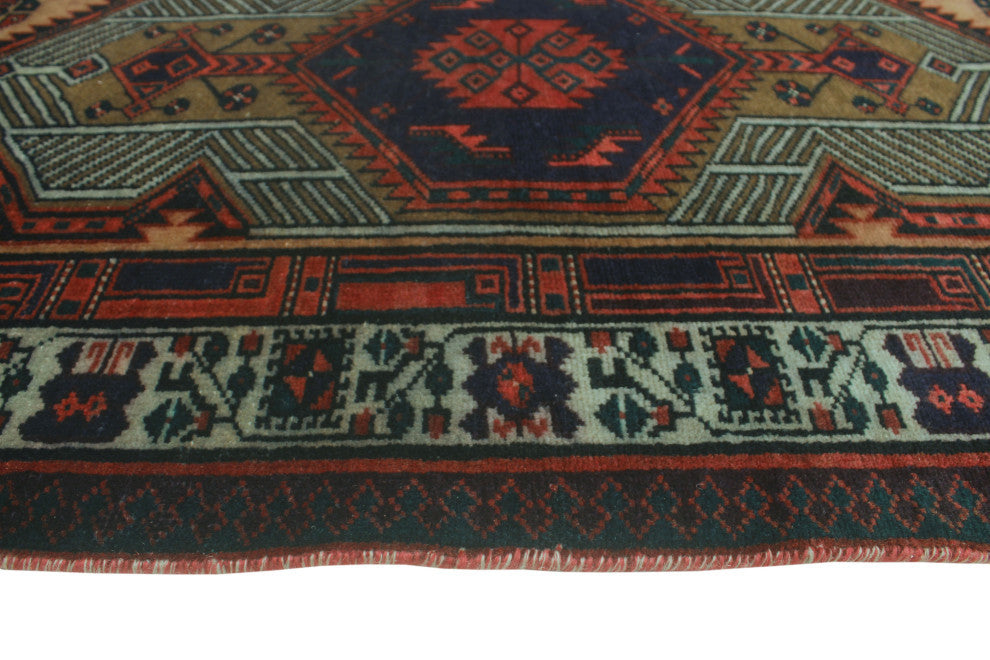 Fine Vintage Distressed Norwell Navy/Red Runner, 3'2x11'4