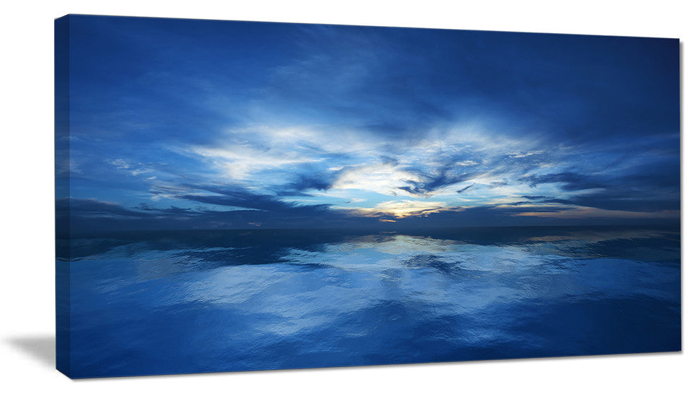 "Blue Waters and Blue Sky Sunset" Modern Seascape Wall Art, 32"x16"
