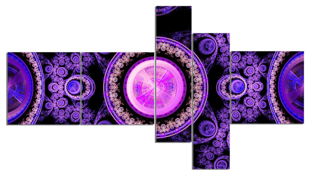 Purple Psychedelic Relaxing Art, Abstract Canvas Art Print, 60"x32", 5 panels