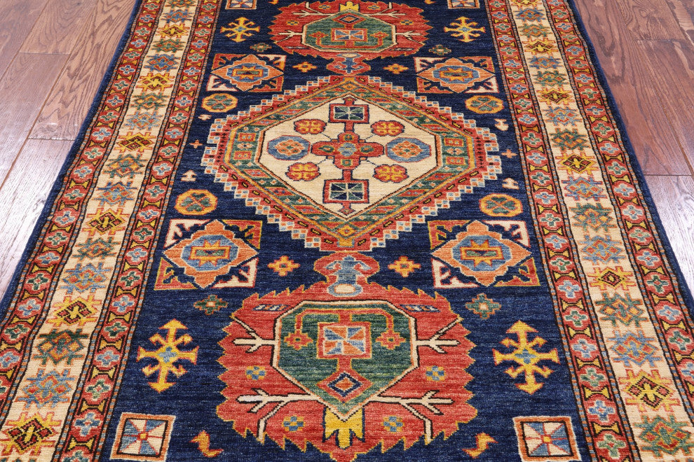3' 11" X 5' 7" Geometric Super Kazak Handmade Rug - Q12973
