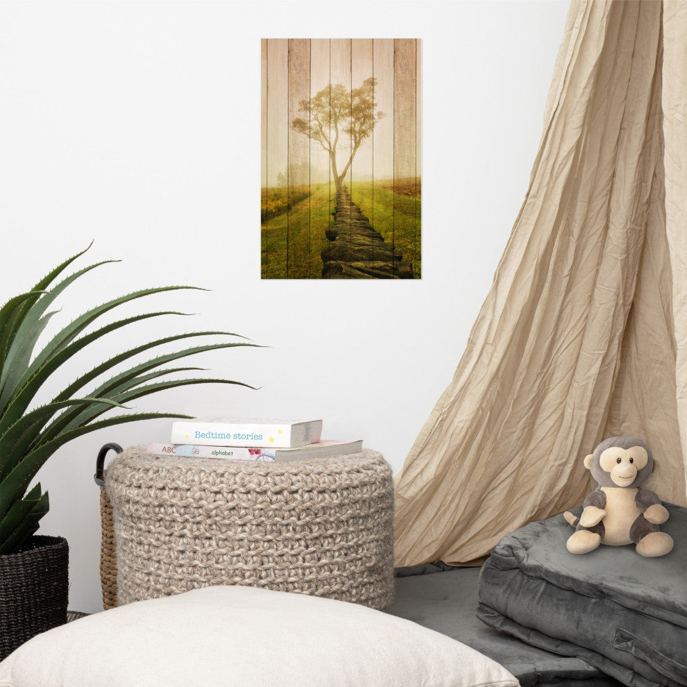 Faux Wood Calming Morning Landscape Photo Unframed Wall Art Prints, 12" X 18"