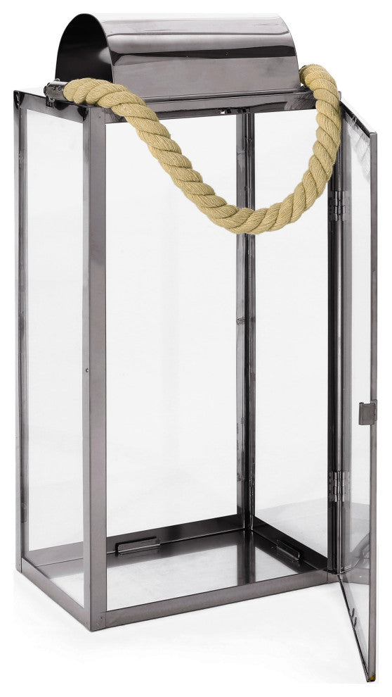 Brianna Outdoor 19" Modern Stainless Steel Lantern, Silver
