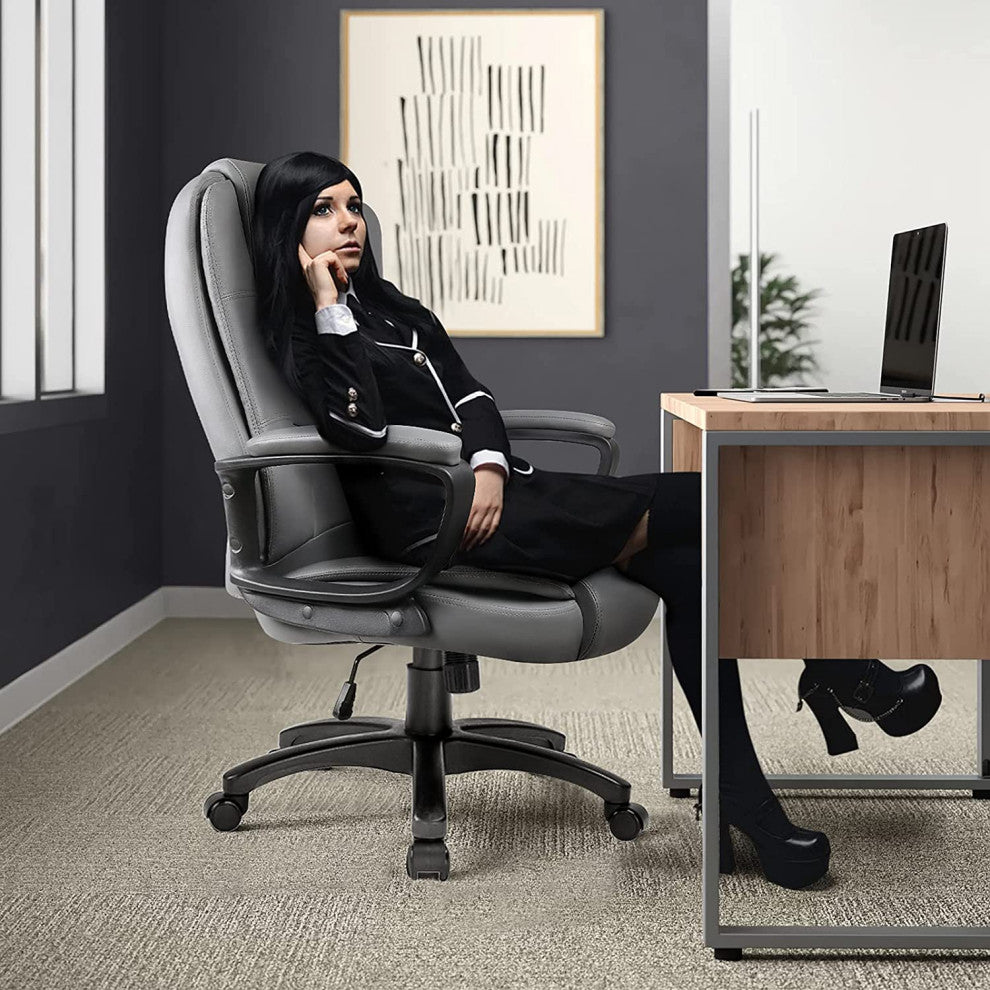 Light Gray Leather Executive Chair With Lumbar Support