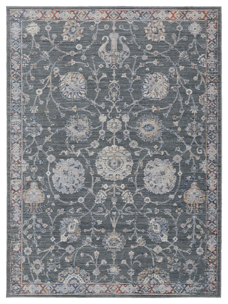 Weave & Wander Sybil Transitional Oriental Style Rug, Charcoal Gray/Red, 9' X 12