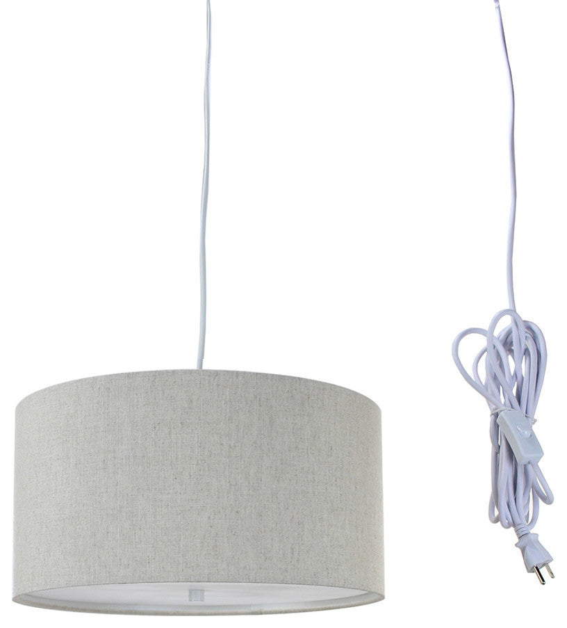 2 Light Swag Plug-In Pendant 14"w Textured Oatmeal with Diffuser, White Cord
