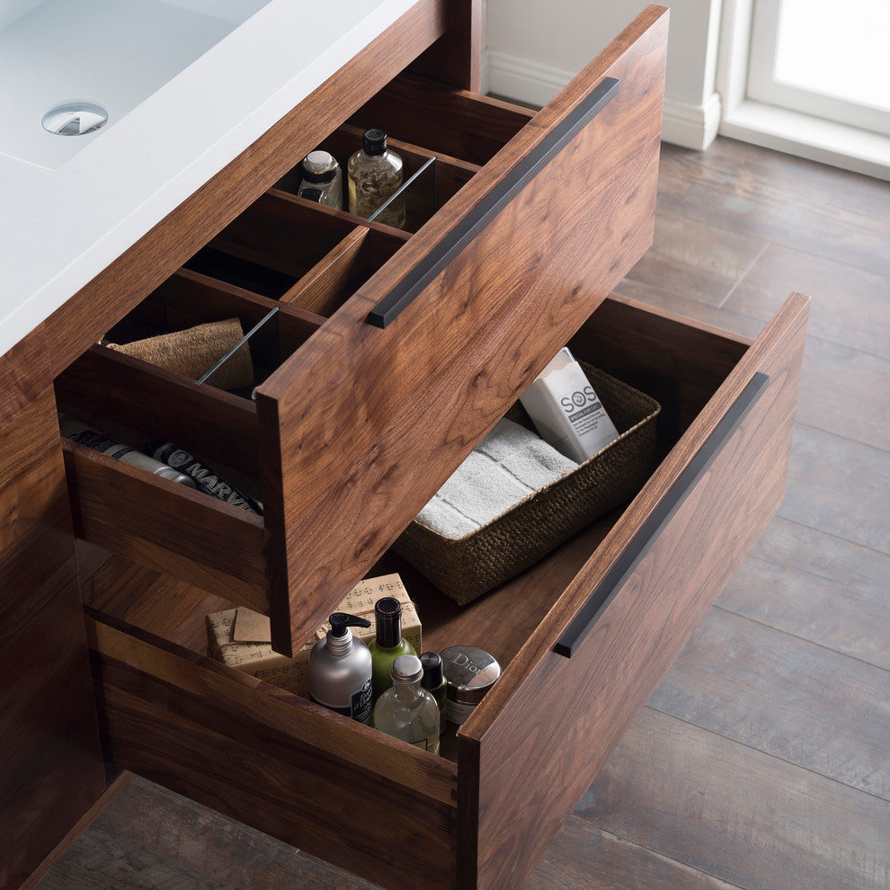 Vanity Alfred 60 Double Sink With Integrated Solid Surface top, American Walnut,