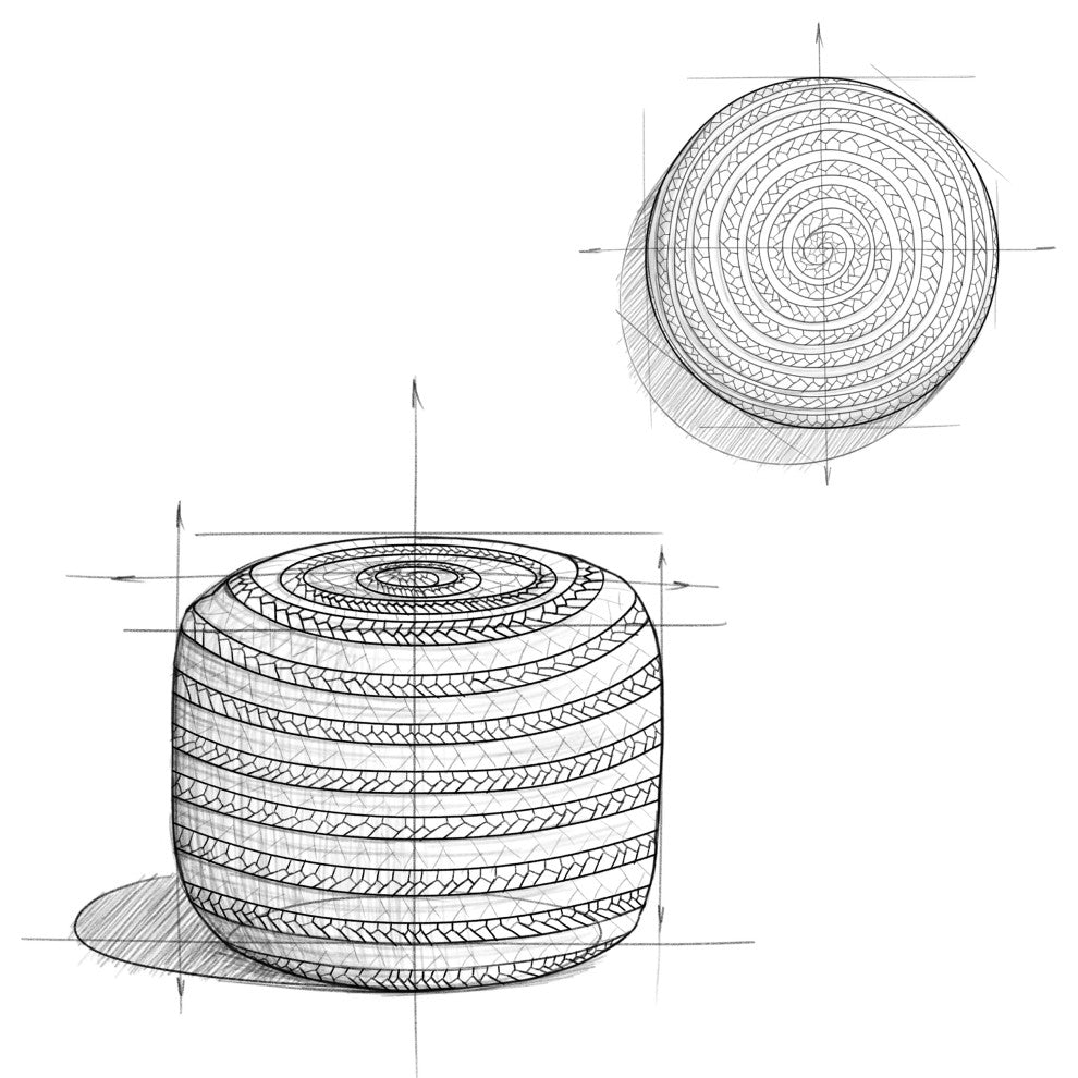 Margo Round Pouf, Braided Jute, Blue