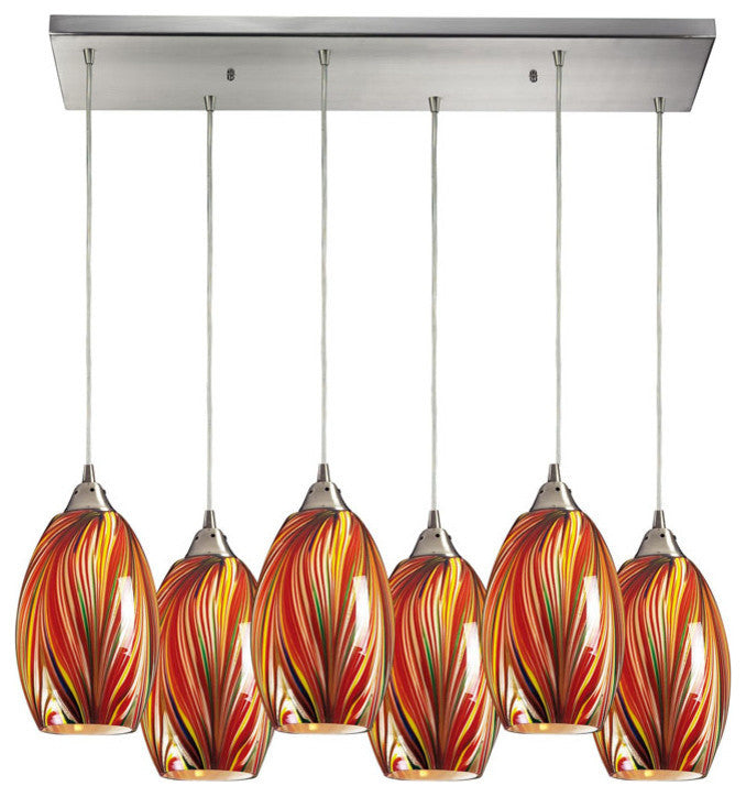 Mulinello 6-Light Satin Nickel Pendant, Multi Glass