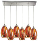 Mulinello 6-Light Satin Nickel Pendant, Multi Glass