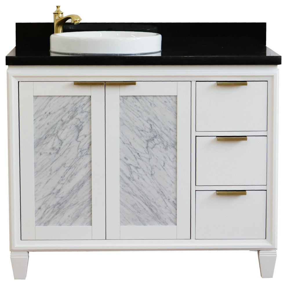 43" Single Vanity, White Finish With Black Galaxy
