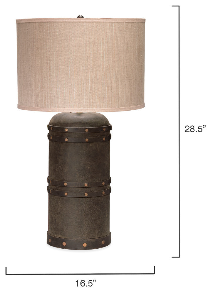 Barrel Table Lamp, Vintage Leather With Classic Drum Shade, Elephant Hemp
