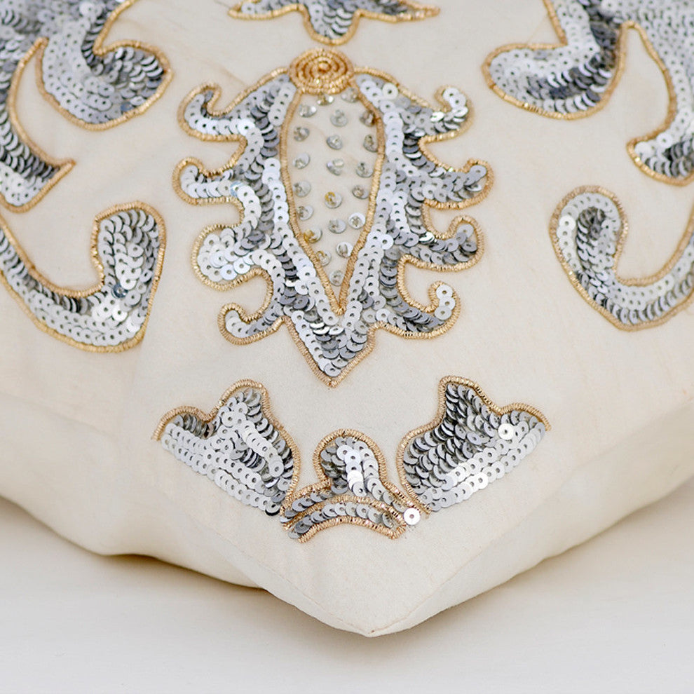 Ivory Decorative Pillow Covers 14"x14" Silk, Millennium