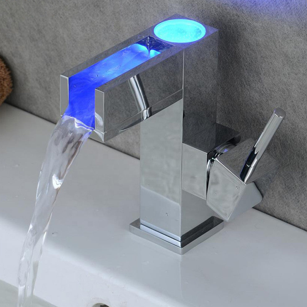BathSelect Blue LED Chrome Finished Waterfall Bathroom Sink Faucet