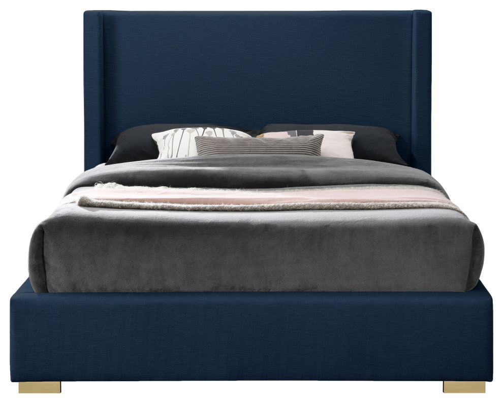 Royce Linen Upholstered Bed, Navy, Full
