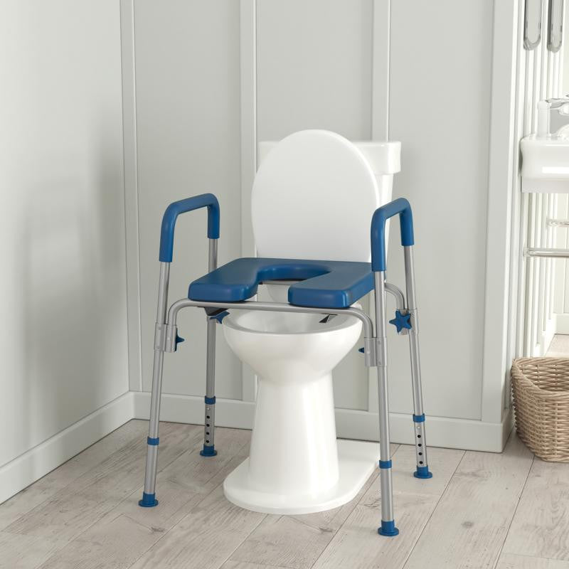 Hercules Shower Commode Chair with Safety Rail, Height Adjustable Frame, Blue