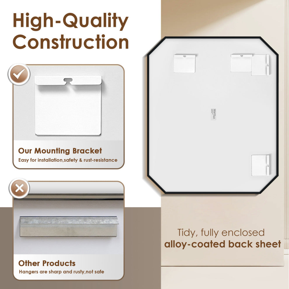 Allure Octagon Framed Bathroom Wall Mirror, Matte Black, 36"