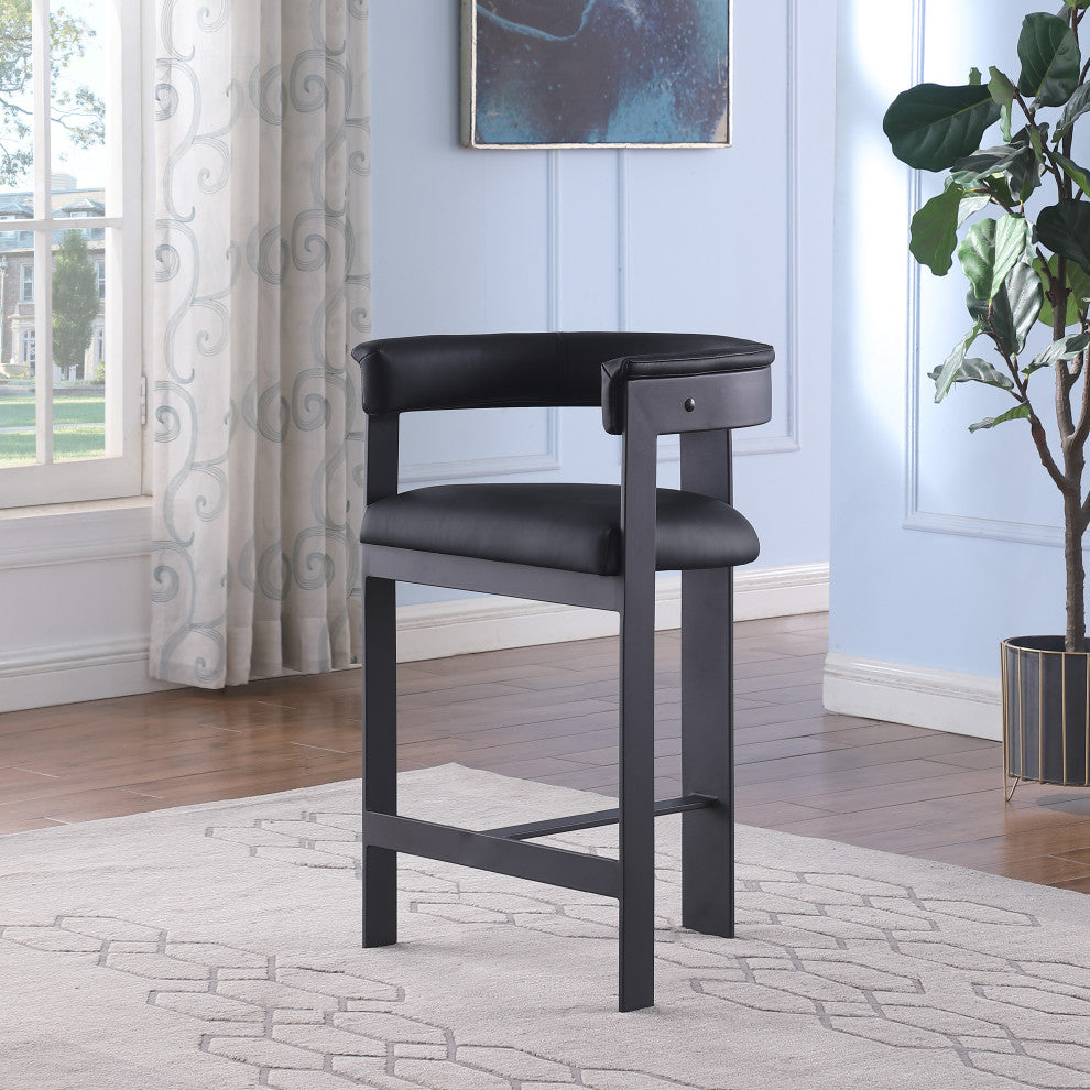 Romeo Upholstered Counter Stool, Set of 2, Black, Vegan Leather, Matte Black