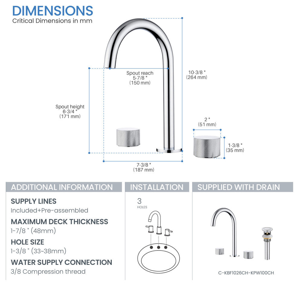 Circular X 8" Bathroom Sink Widespread Faucet with Drain Assembly, Chrome