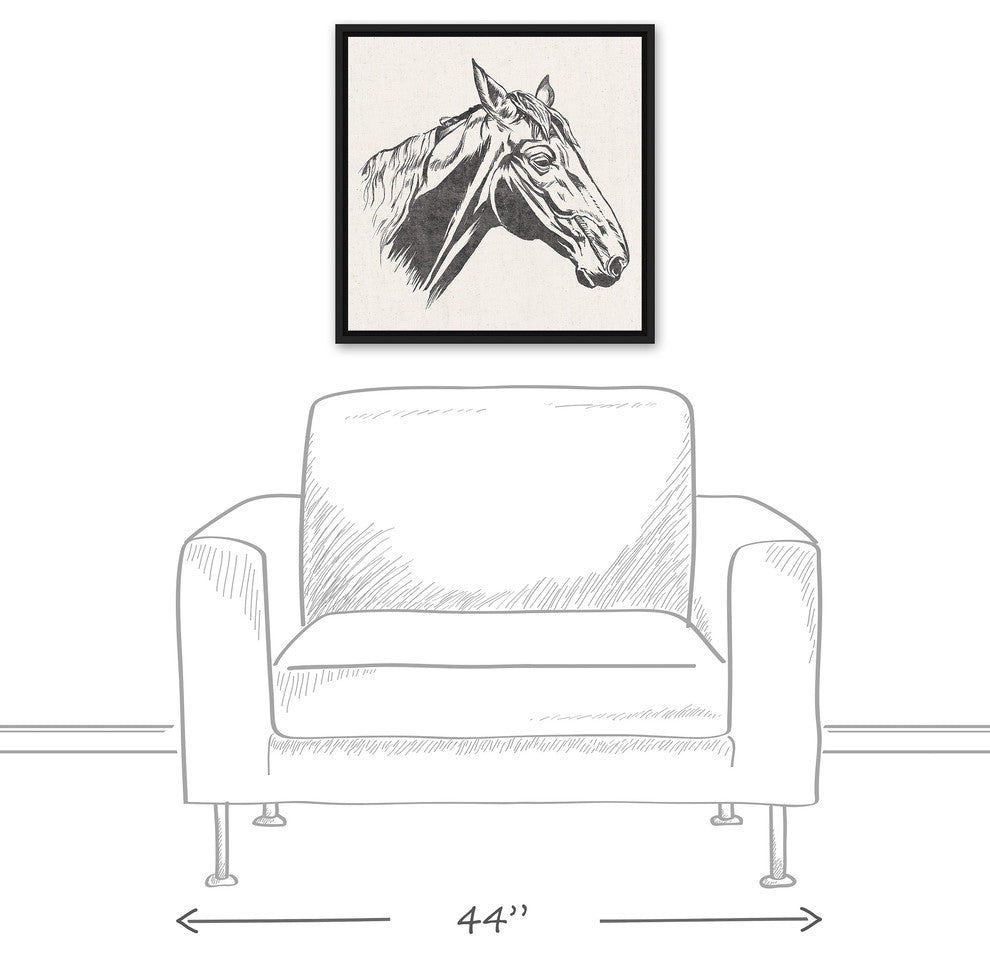 Horse Head Sketch 20"x20" Black Framed Print on Canvas
