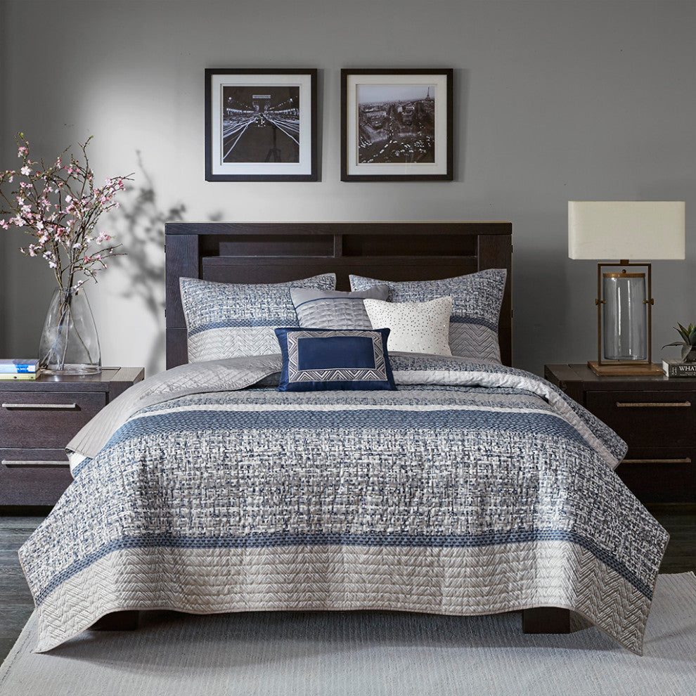 Madison Park Rhapsody 6 Piece Reversible Jacquard Quilt Set With Throw Pillows