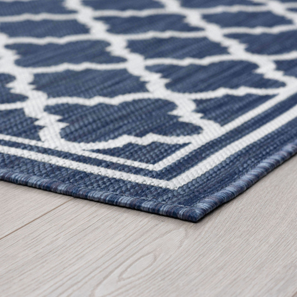 Shaila Transitional Geometric Navy Rectangle Indoor/Outdoor Area Rug, 9'x12'