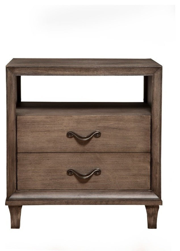 2 Drawer Nightstand With Open Shelf in Wood Brown
