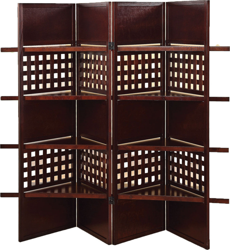 72" X 1" X 59" Dark Brown 4 Panel Wooden Screen