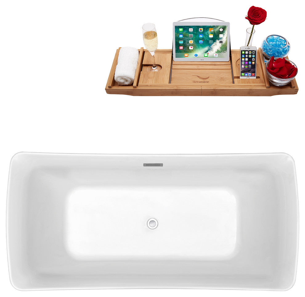 70" Streamline N-542-70FSWH-FM Soaking Freestanding Tub With Internal Drain