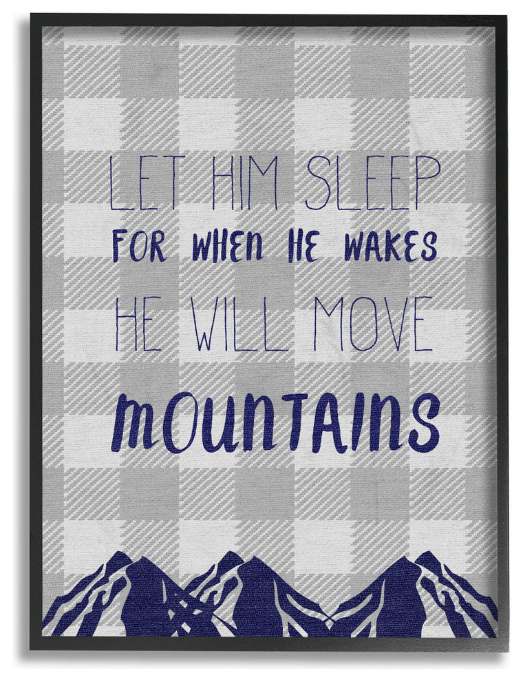 "Let Him Sleep Mountains Blue Plaid" 11x14, Framed Giclee Texturized Art