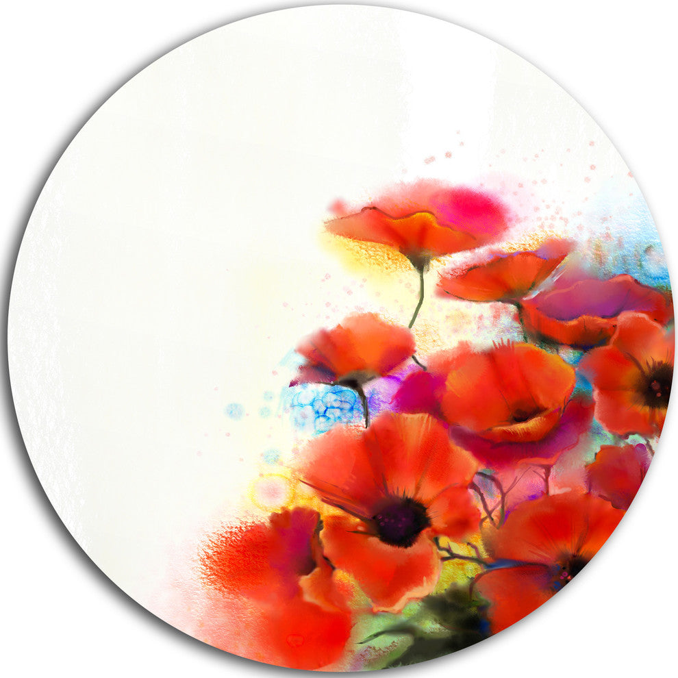 Bunch Of Watercolor Poppy Flowers, Flower Round Wall Art, 11"