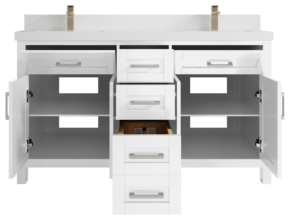 Cambridge 60 Double Bathroom Vanity in White 2" White Quartz