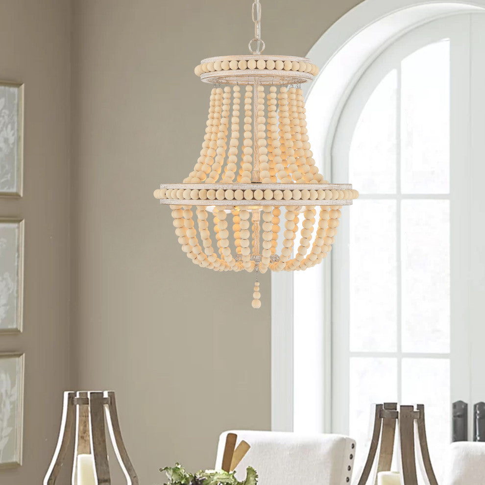 3-Light Lantern Empire Chandelier With Beaded Accents
