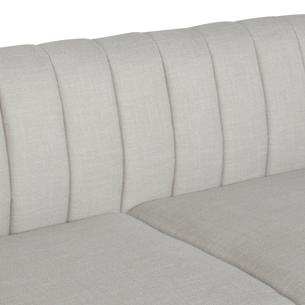 Violet Channel Stitched Fabric 3 Seat Sofa, Beige and Dark Brown