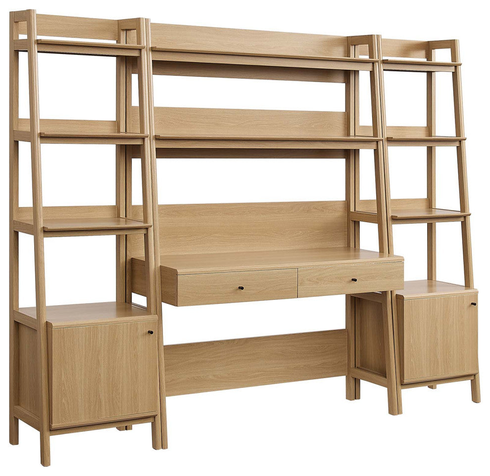 Bixby 3-Piece Wood Office Desk and Bookshelf, Oak