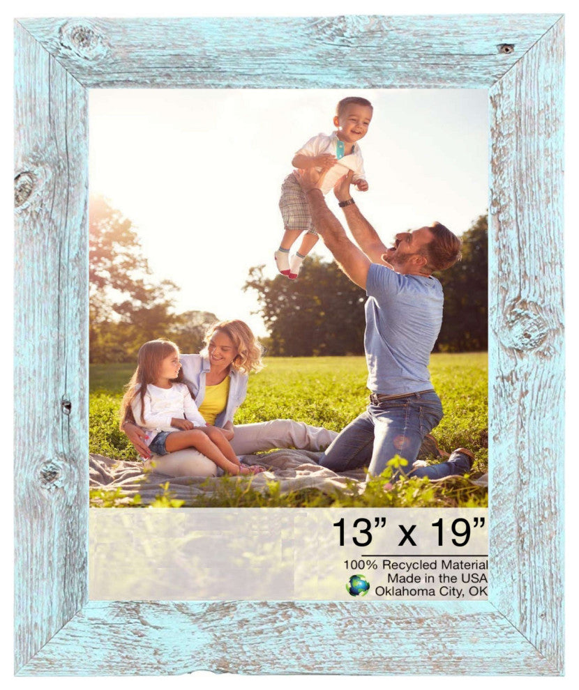13" x 19" Rustic Farmhouse Light Aqua Blue Wood Frame