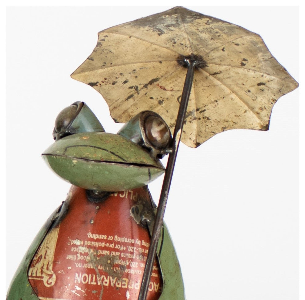 Whimsical Recycled Metal Frog Sculpture 3-Piece Set