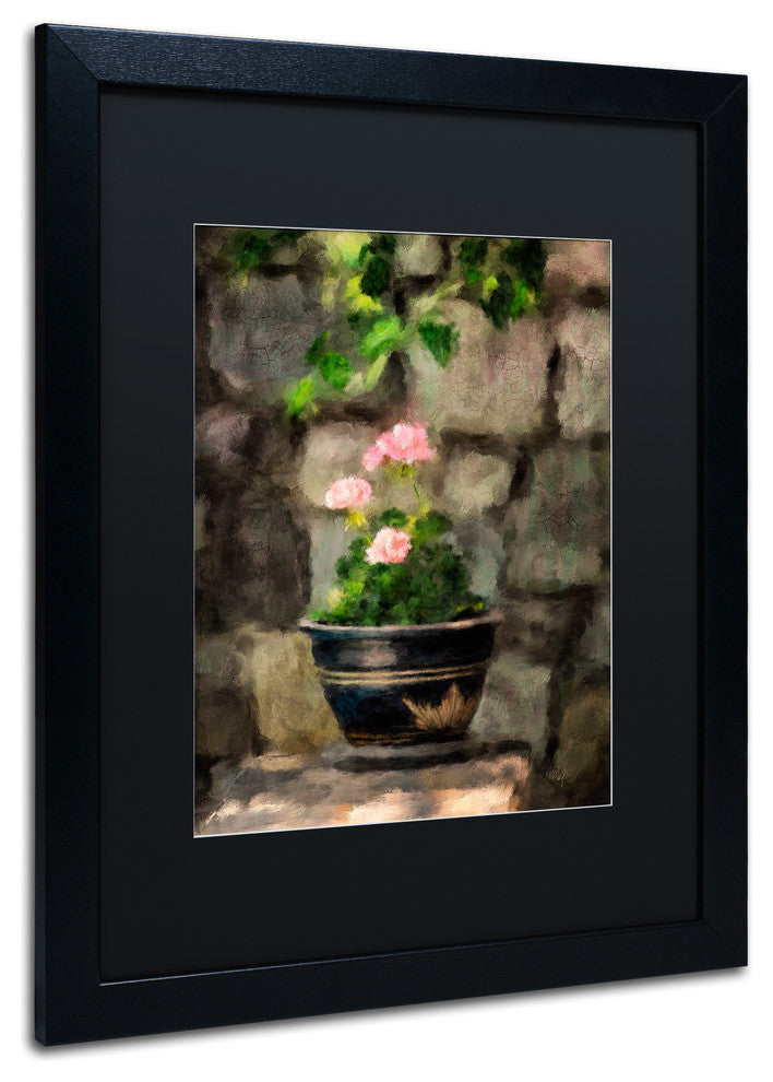 Lois Bryan 'Sun Kissed Pink Geraniums' Art, Black Frame, Black Matte, 16"x20"